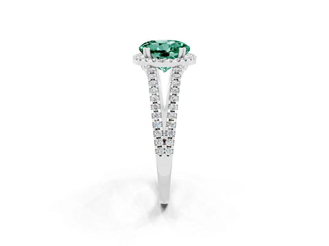 White gold Round Cut Green Sapphire Halo Split Shank Engagement Ring_14