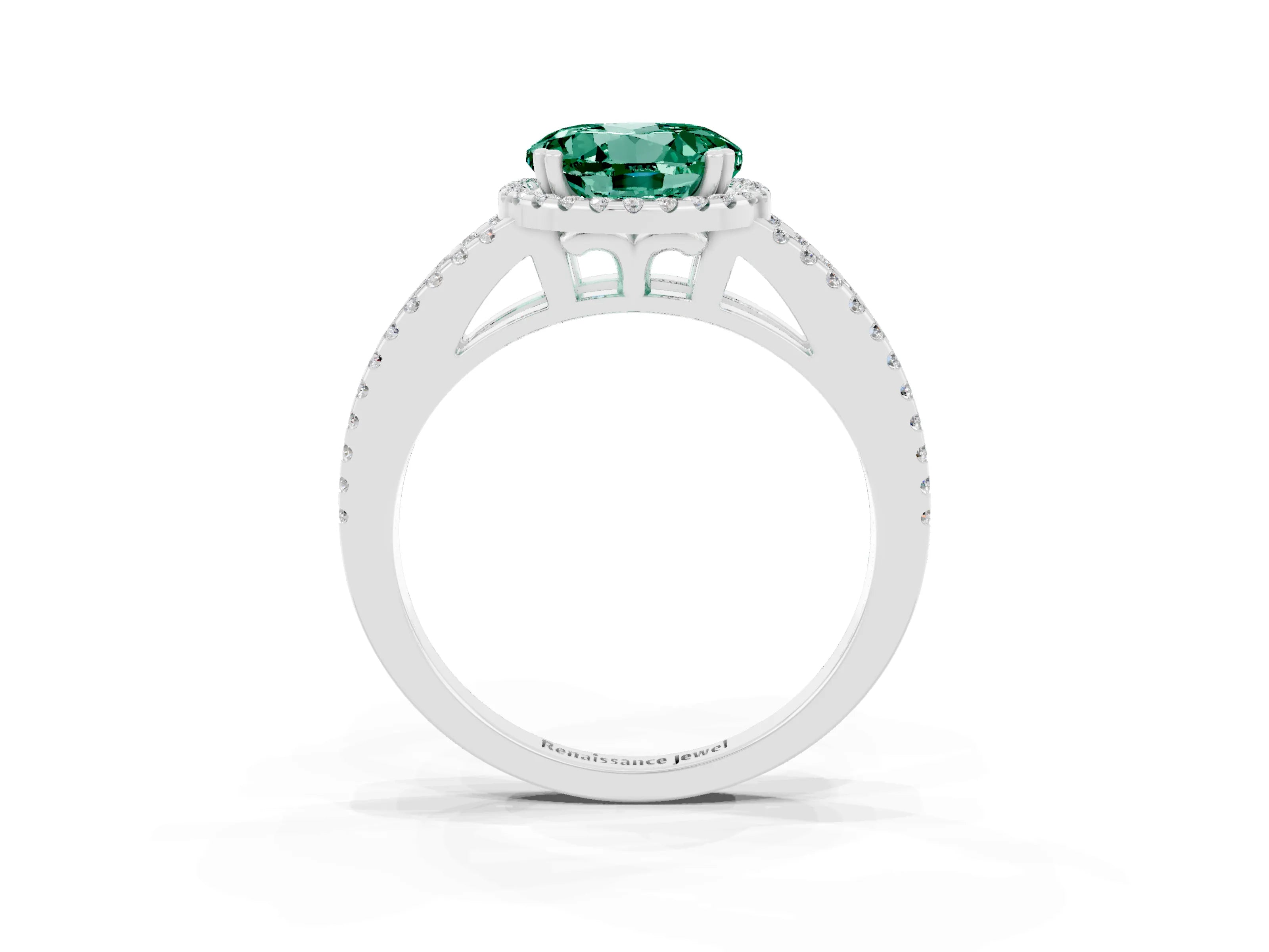 White gold Round Cut Green Sapphire Halo Split Shank Engagement Ring_15