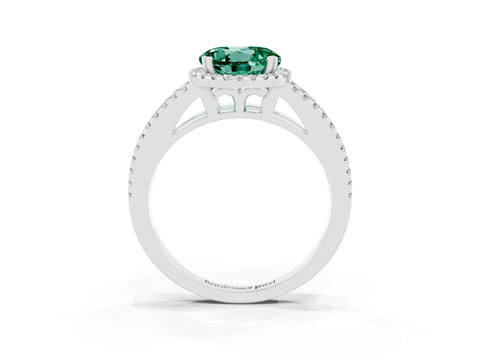 White gold Round Cut Green Sapphire Halo Split Shank Engagement Ring_15