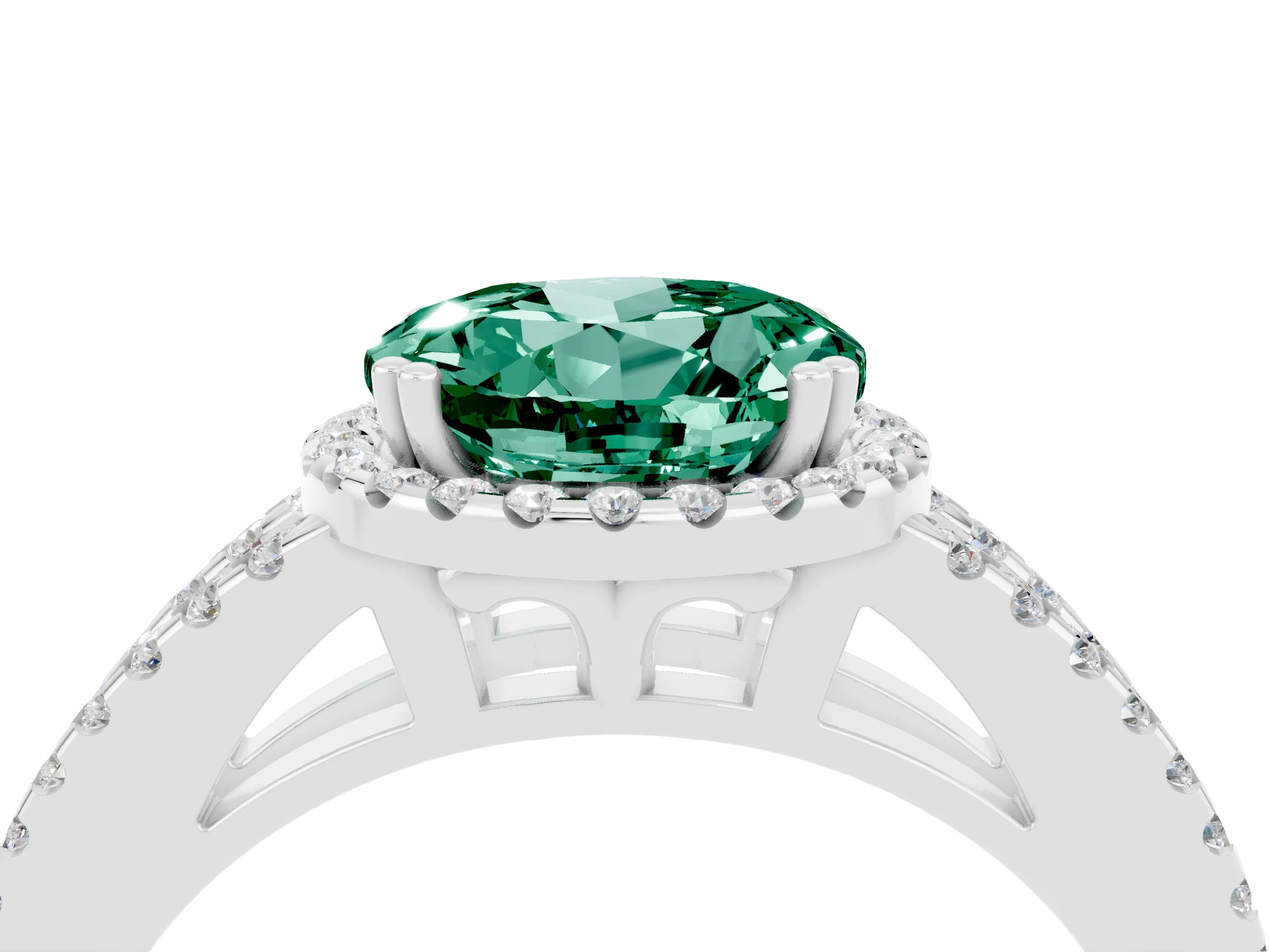 White gold Round Cut Green Sapphire Halo Split Shank Engagement Ring_16