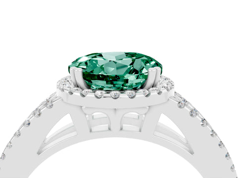 White gold Round Cut Green Sapphire Halo Split Shank Engagement Ring_16