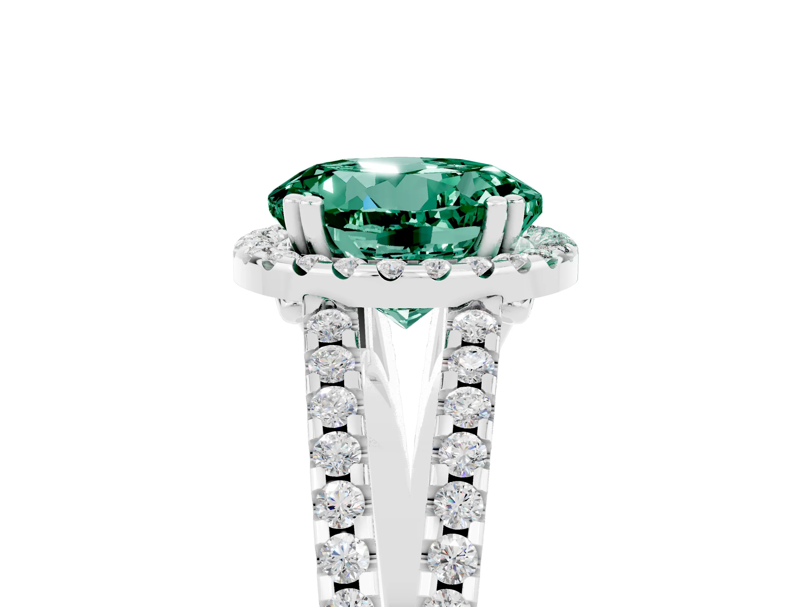 White gold Round Cut Green Sapphire Halo Split Shank Engagement Ring_17