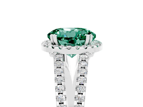 White gold Round Cut Green Sapphire Halo Split Shank Engagement Ring_17