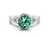 White gold Round Cut Green Sapphire Halo Twist Band Solitaire Prong Setting Ring