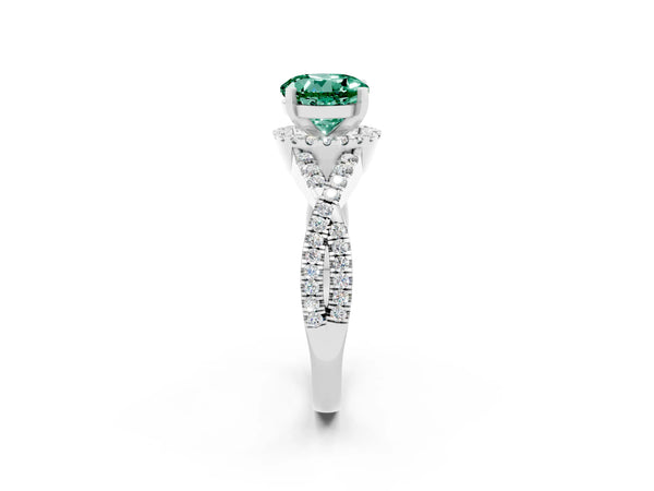 Platinum Round Cut Green Sapphire  Halo Twist Band Solitaire Prong Setting Ring