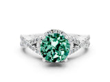 White gold Round Cut Green Sapphire  Halo Twist Band Solitaire Prong Setting Ring_24
