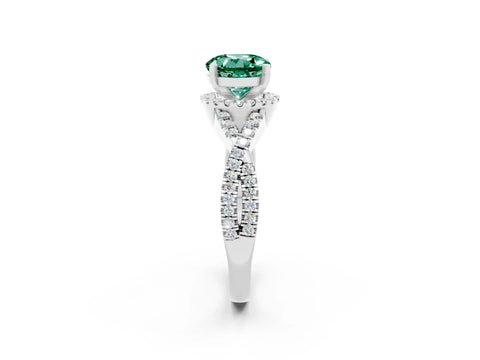 White gold Round Cut Green Sapphire Halo Twist Band Solitaire Prong Setting Ring_2