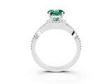White gold Round Cut Green Sapphire Halo Twist Band Solitaire Prong Setting Ring_3