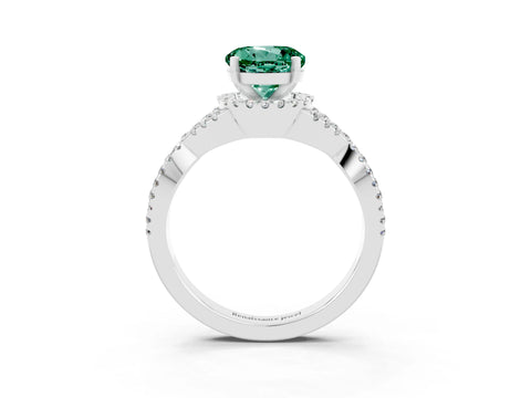 White gold Round Cut Green Sapphire Halo Twist Band Solitaire Prong Setting Ring_3