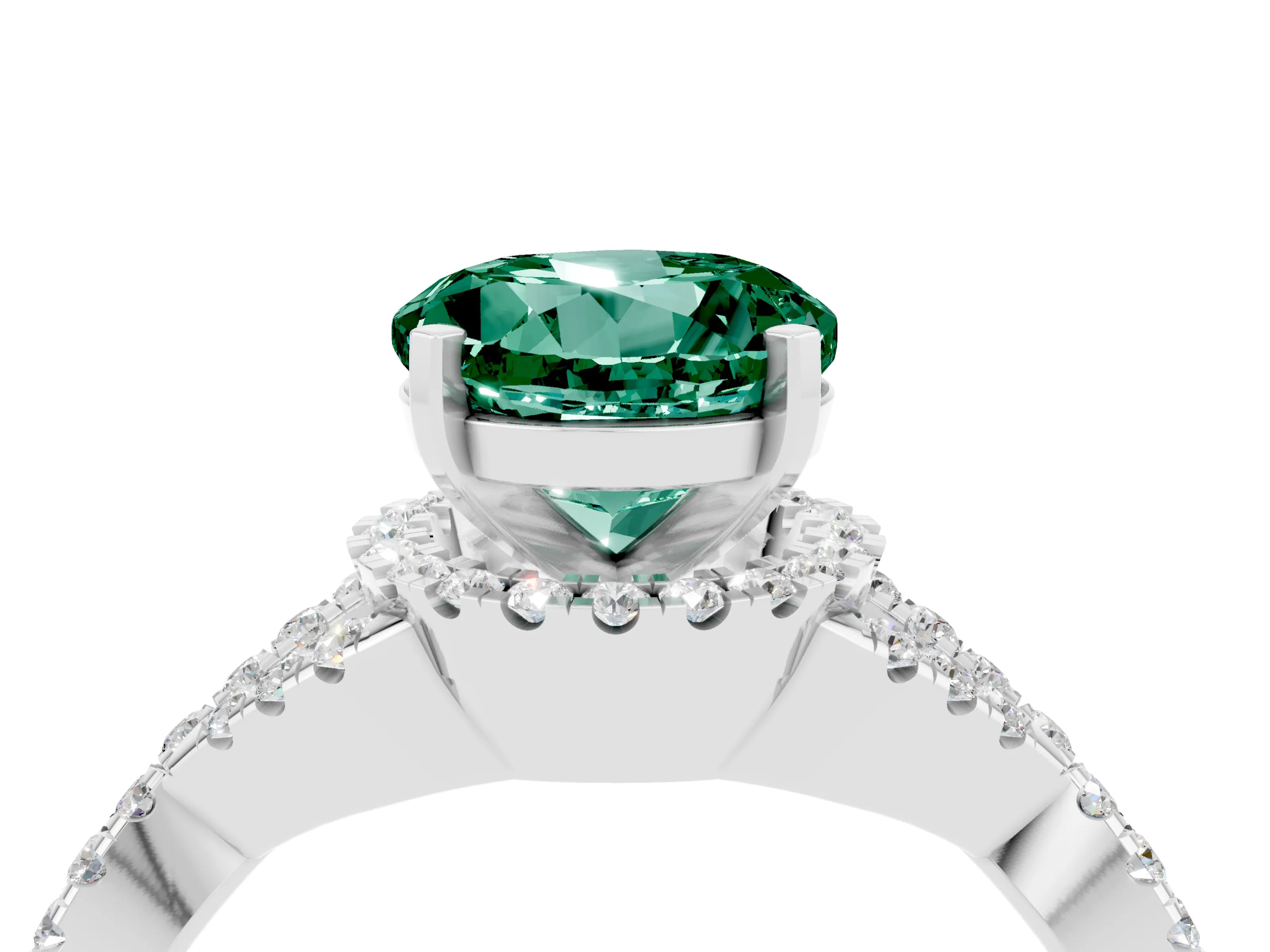 White gold Round Cut Green Sapphire Halo Twist Band Solitaire Prong Setting Ring_4