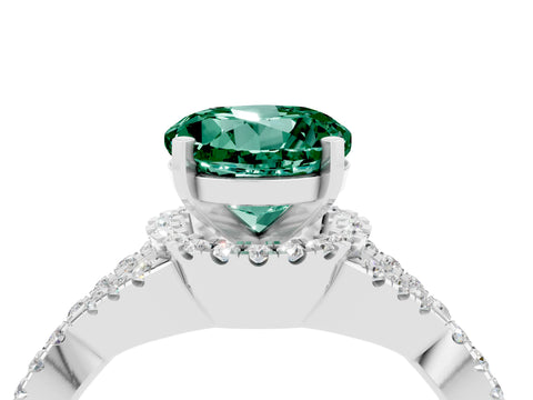 White gold Round Cut Green Sapphire Halo Twist Band Solitaire Prong Setting Ring_4