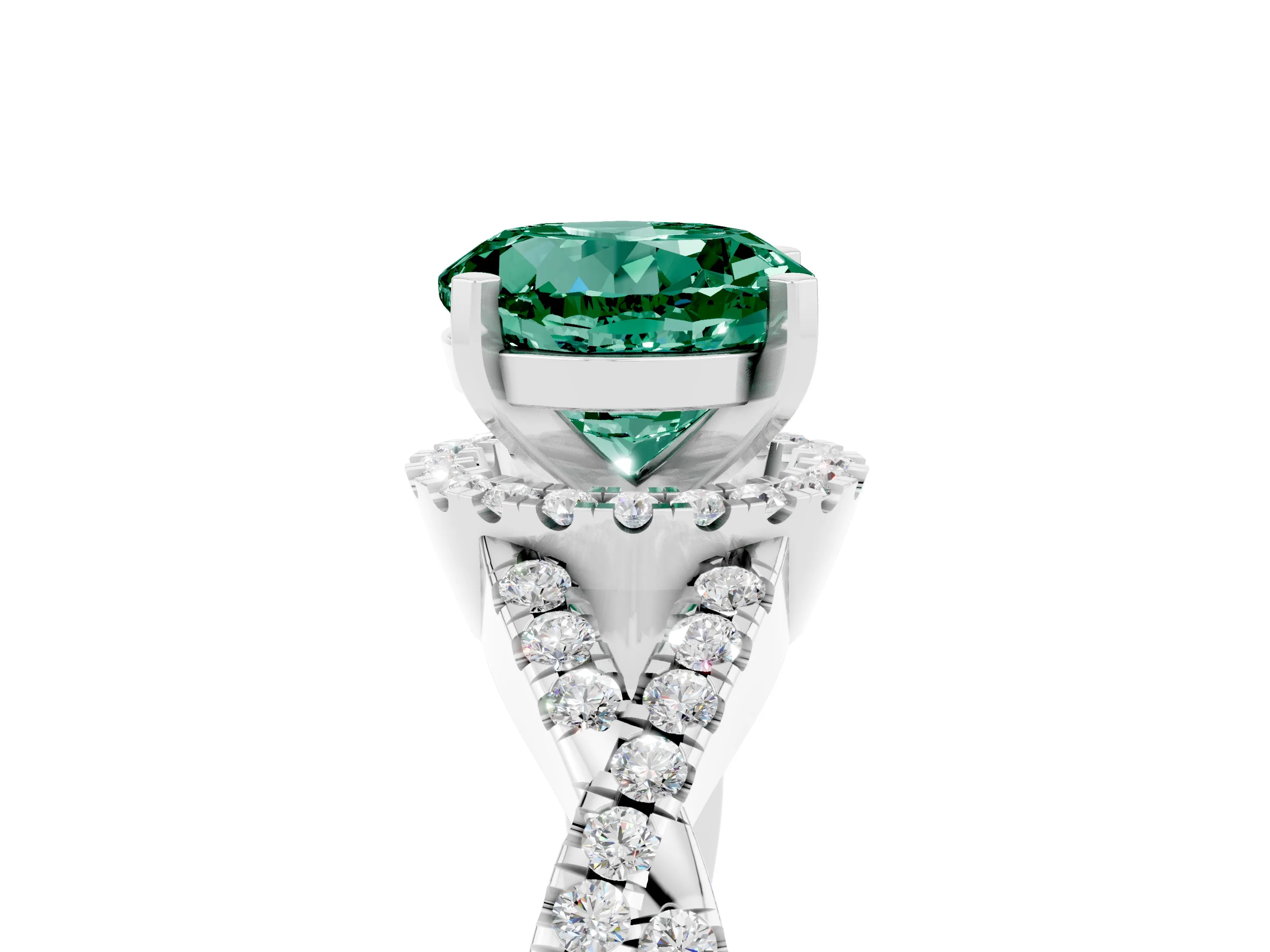 White gold Round Cut Green Sapphire Halo Twist Band Solitaire Prong Setting Ring_5