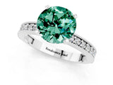 White gold Round Cut Green Sapphire Milgrain Pavé Engagement Ring with Four-Prong Setting_1