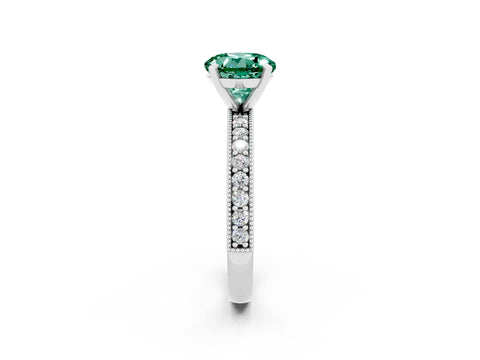 White gold Round Cut Green Sapphire Milgrain Pavé Engagement Ring with Four-Prong Setting_2