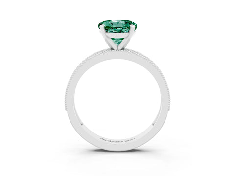 White gold Round Cut Green Sapphire Milgrain Pavé Engagement Ring with Four-Prong Setting_3