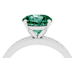 White gold Round Cut Green Sapphire Milgrain Pavé Engagement Ring with Four-Prong Setting_4