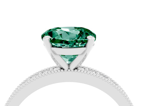 White gold Round Cut Green Sapphire Milgrain Pavé Engagement Ring with Four-Prong Setting_4