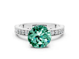 White gold Round Cut Green Sapphire Milgrain Pavé Engagement Ring with Four-Prong Setting