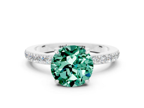 White gold Round Cut Green Sapphire Pavé Engagement Ring with Round  Accents and Prong Setting_24