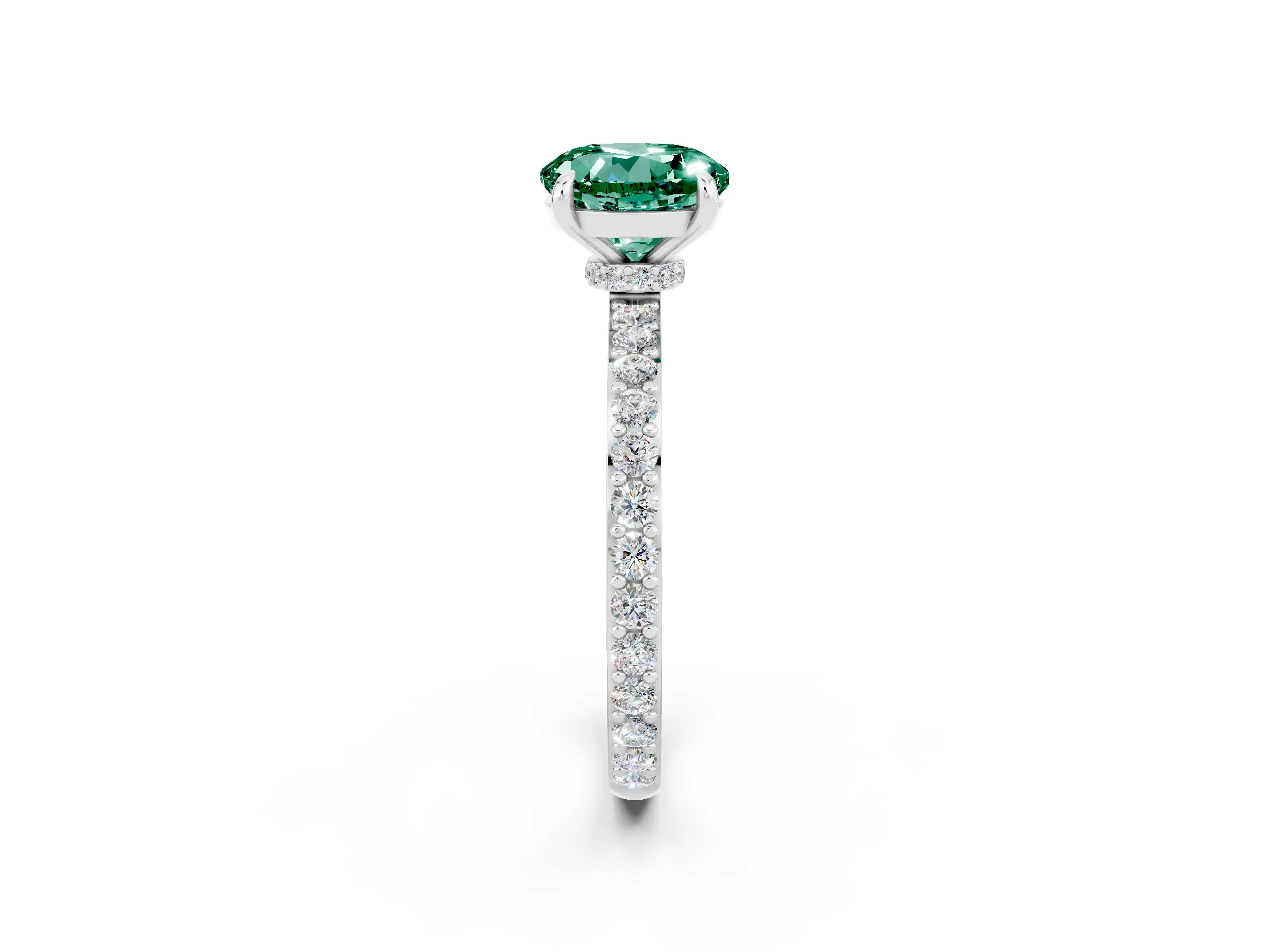 White gold Round Cut Green Sapphire Pavé Engagement Ring with Round  Accents and Prong Setting_26
