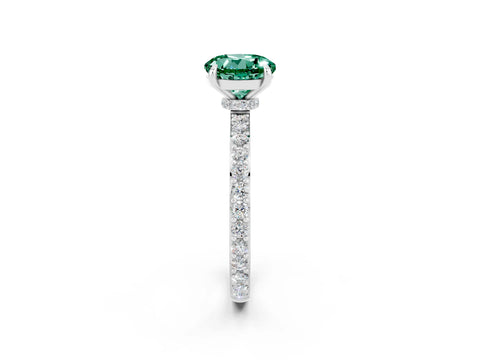 White gold Round Cut Green Sapphire Pavé Engagement Ring with Round  Accents and Prong Setting_26