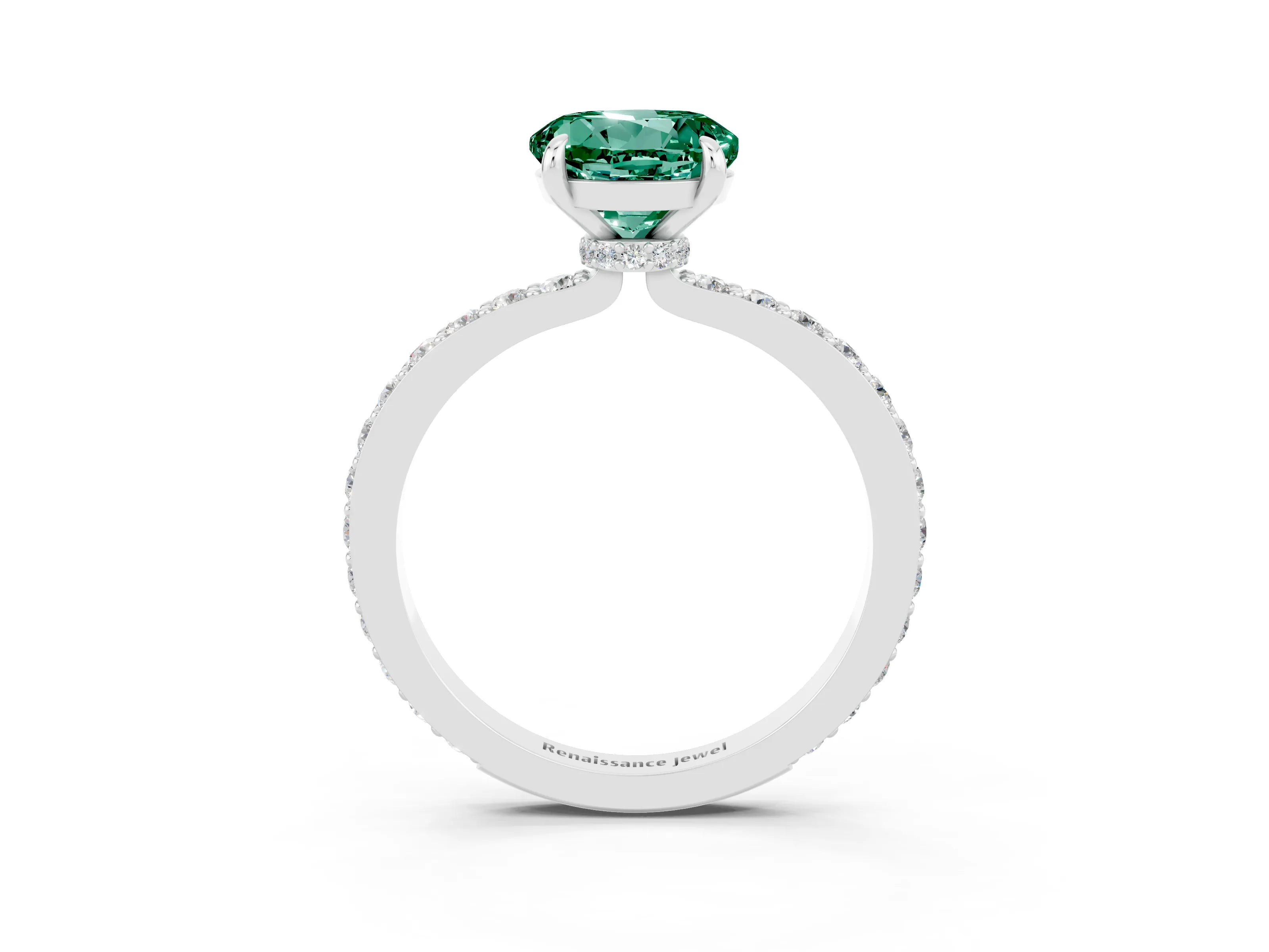 White gold Round Cut Green Sapphire Pavé Engagement Ring with Round  Accents and Prong Setting_27