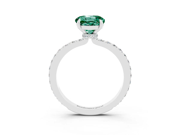 White gold Round Cut Green Sapphire Pavé Engagement Ring with Round  Accents and Prong Setting