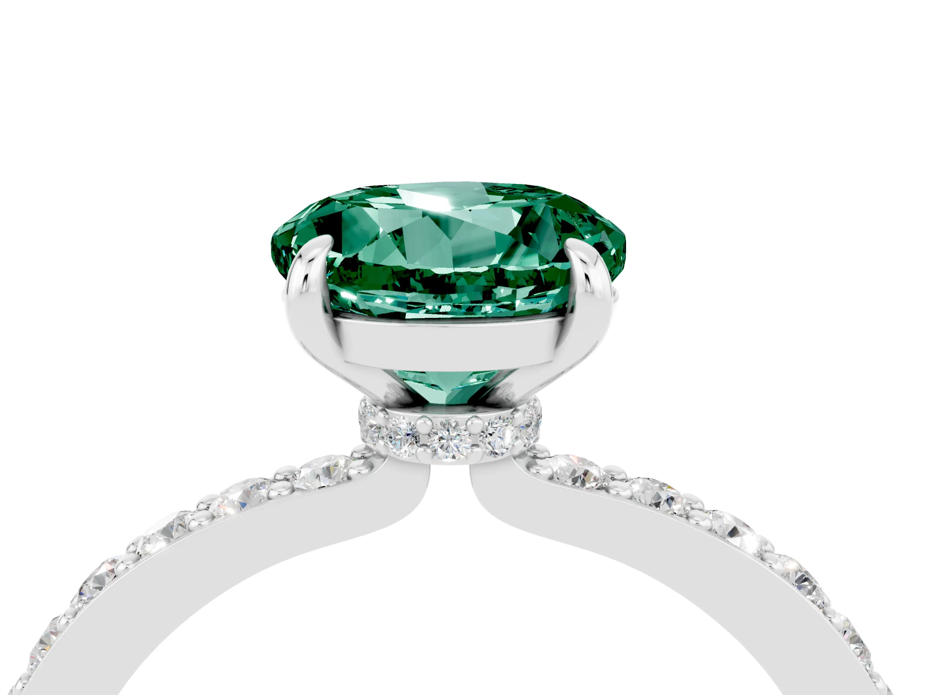 White gold Round Cut Green Sapphire Pavé Engagement Ring with Round  Accents and Prong Setting_28