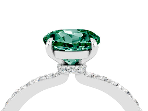 White gold Round Cut Green Sapphire Pavé Engagement Ring with Round  Accents and Prong Setting_28