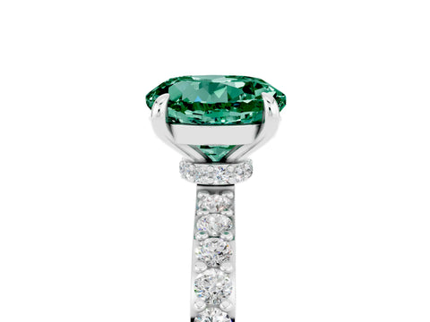 White gold Round Cut Green Sapphire Pavé Engagement Ring with Round  Accents and Prong Setting_29