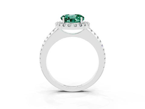 White gold Round Cut Green Sapphire Pavé Halo Ring with Four-Prong Setting_15