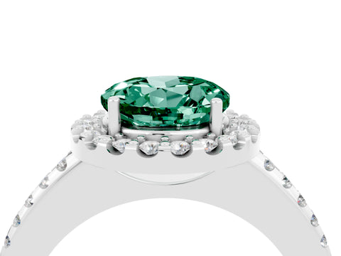 White gold Round Cut Green Sapphire Pavé Halo Ring with Four-Prong Setting_16