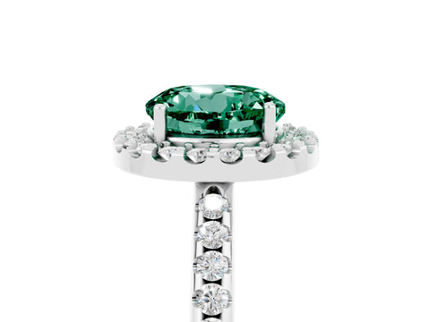 White gold Round Cut Green Sapphire Pavé Halo Ring with Four-Prong Setting_17