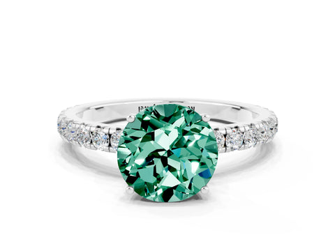 White gold Round Cut Green Sapphire Pavé Solitaire Engagement Ring with Four-Prong Setting_12