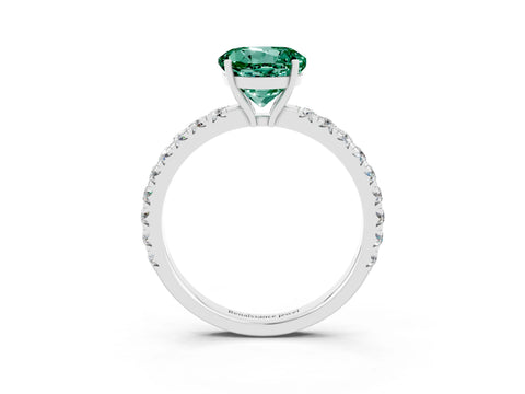 White gold Round Cut Green Sapphire Pavé Solitaire Engagement Ring with Four-Prong Setting_15