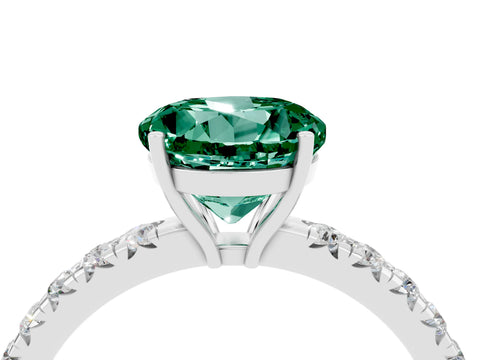 White gold Round Cut Green Sapphire Pavé Solitaire Engagement Ring with Four-Prong Setting_16