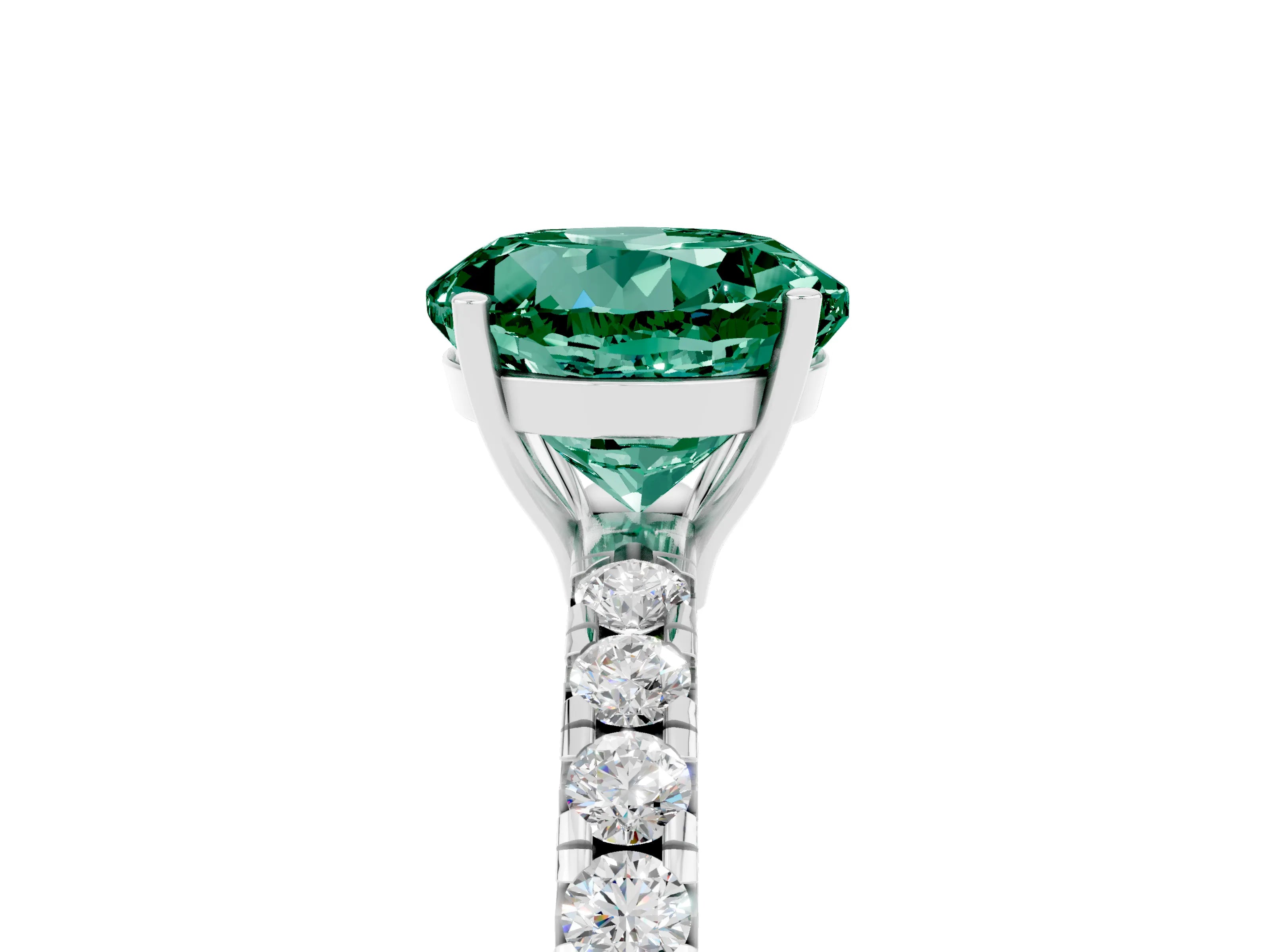 White gold Round Cut Green Sapphire Pavé Solitaire Engagement Ring with Four-Prong Setting_17