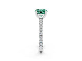 White gold Round Cut Green Sapphire Pavé Solitaire Ring with Round Band and Prong Setting_38