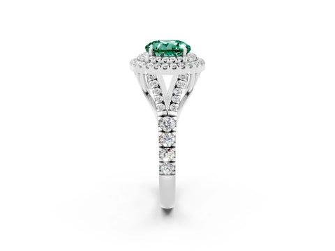 White gold Round Cut Green Sapphire Pavé Split Shank Double Halo Engagement Ring_2