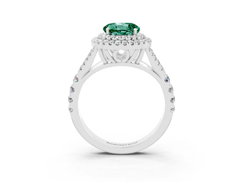 White gold Round Cut Green Sapphire Pavé Split Shank Double Halo Engagement Ring_3
