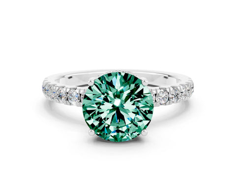 White gold Round Cut Green Sapphire Pave Band Solitaire Ring with Four-Prong Setting_12