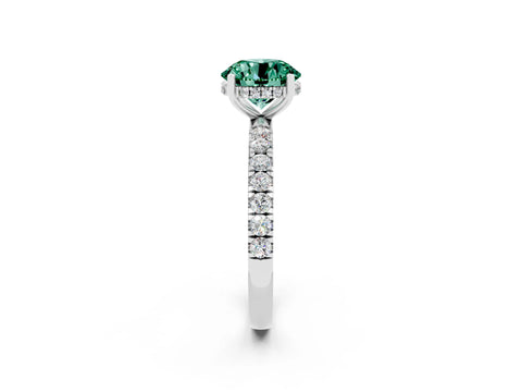 White gold Round Cut Green Sapphire Pave Band Solitaire Ring with Four-Prong Setting_14
