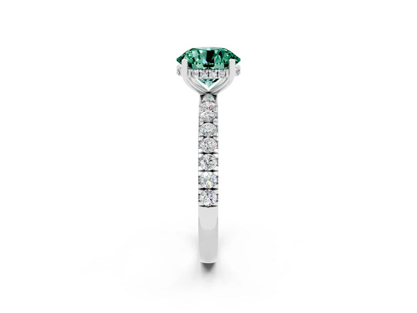 Platinum Round Cut Green Sapphire Pave Band Solitaire Ring with Round  and Prong Setting