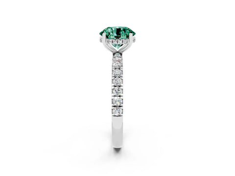 White gold Round Cut Green Sapphire Pave Band Solitaire Ring with Four-Prong Setting_26