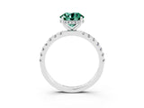 White gold Round Cut Green Sapphire Pave Band Solitaire Ring with Four-Prong Setting_27