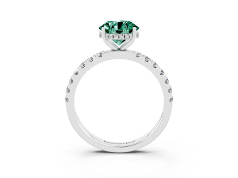 White gold Round Cut Green Sapphire Pave Band Solitaire Ring with Four-Prong Setting_27