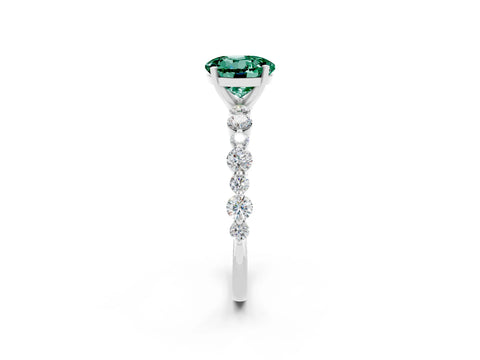 White gold Round Cut Green Sapphire Prong Set Engagement Ring with Pavé Band_2