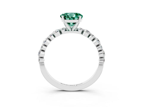 White gold Round Cut Green Sapphire Prong Set Engagement Ring with Pavé Band_3