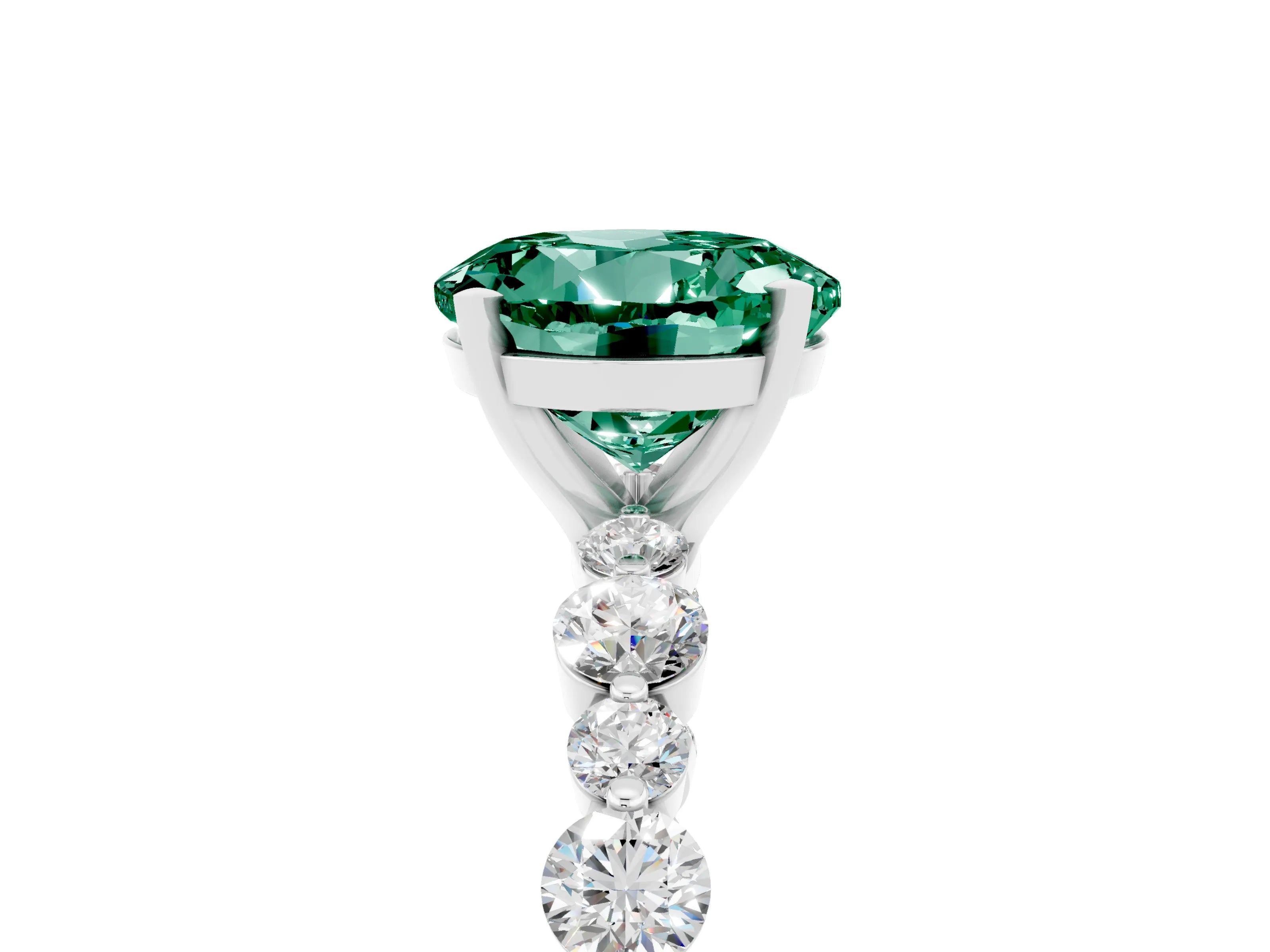 White gold Round Cut Green Sapphire Prong Set Engagement Ring with Pavé Band_5