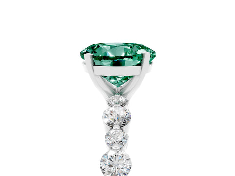 White gold Round Cut Green Sapphire Prong Set Engagement Ring with Pavé Band_5